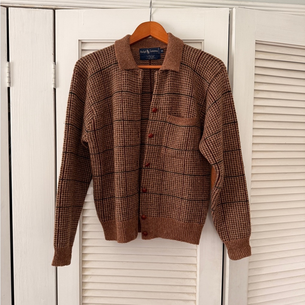 Vintage 90s Ralph Lauren Brown Brown Plaid Cardigan